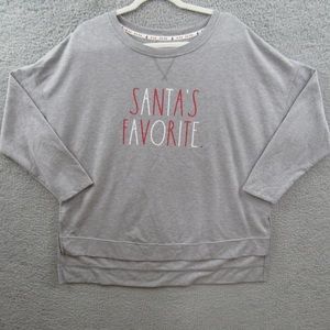 Rae Dunn Womens Sweatshirt 1X Gray Santa’s Favorite Crew Neck Hi Low Long Sleeve